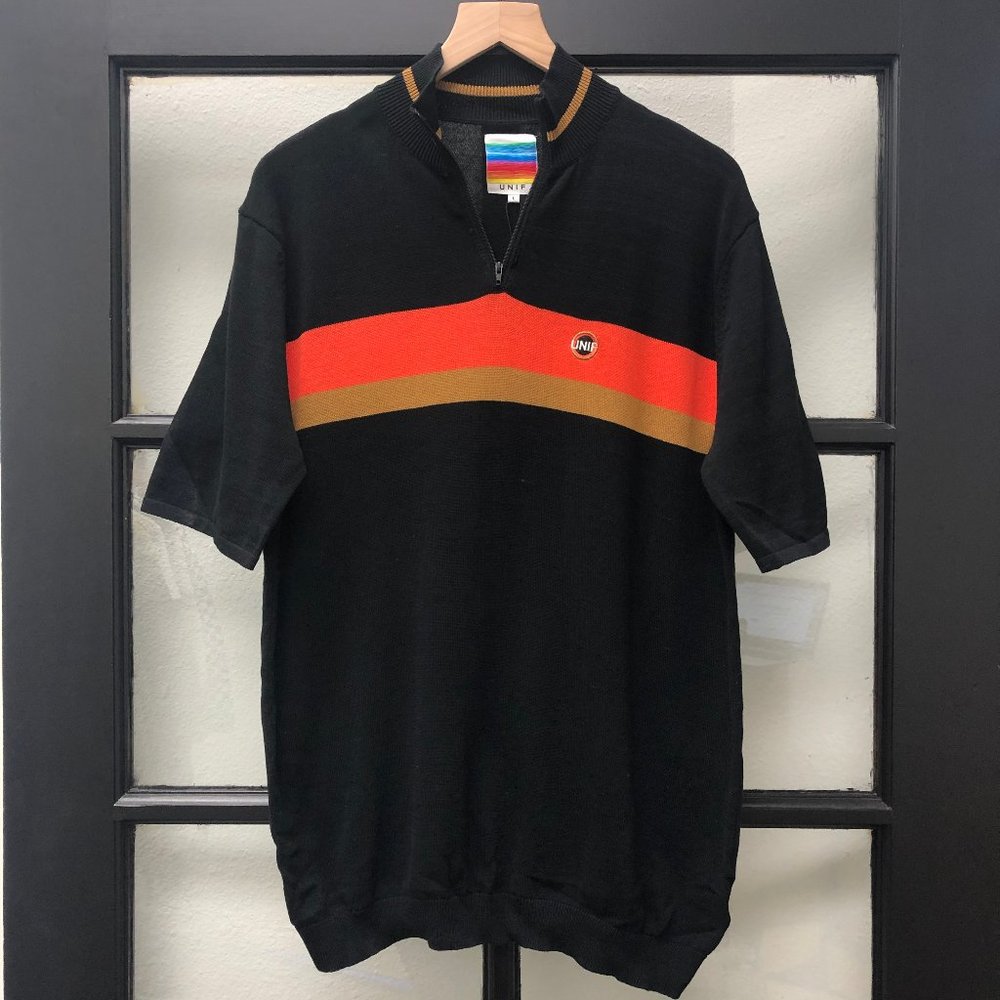 New UNIF Black Knit Stripe Shirt - Size Large